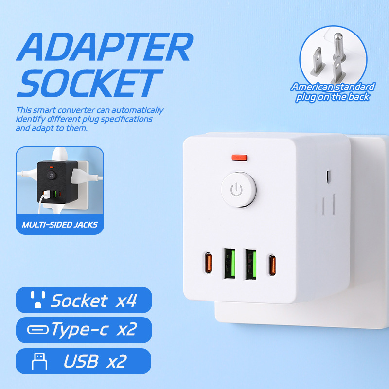 Suministro transfronterizo estándar 110V conector de convertidor USB + tipo-c conector de carga rápida extensión de conector negro