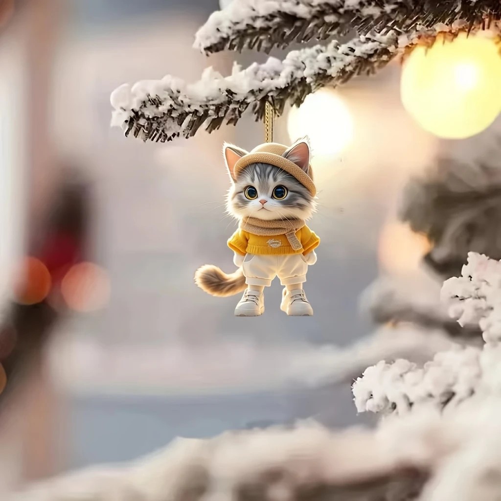 Nuevos productos transfronterizos Navidad creativo Acrílico plano gatito colgante de coche colgante de mochila