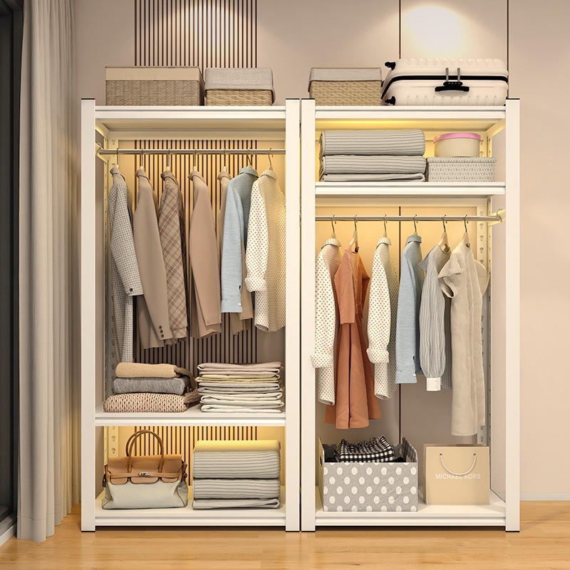 置物架衣柜衣架防尘帘开放式衣帽间简易角钢家用落地金属多层DIY