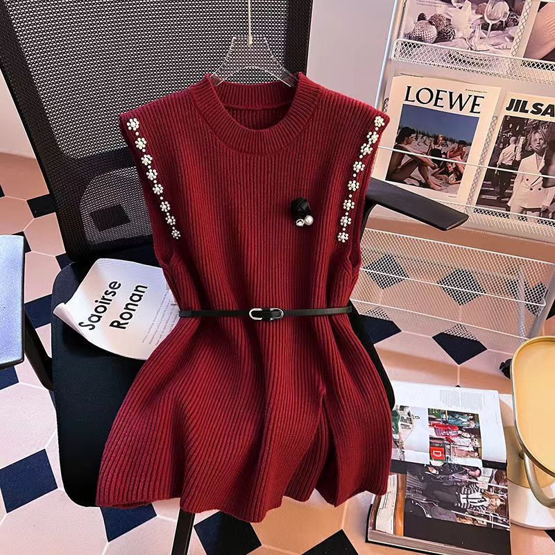 Mint Mambo Vest Knitted Autumn Design New Sweater Elegant Women's Loose Slimming Fashion Waist-Cinching Top