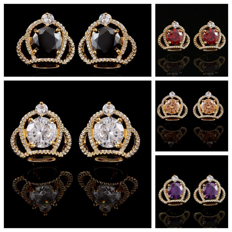 Crown zircon men's cufflinks light luxury French shirt suit cufflinks black gem European and American fashion retro