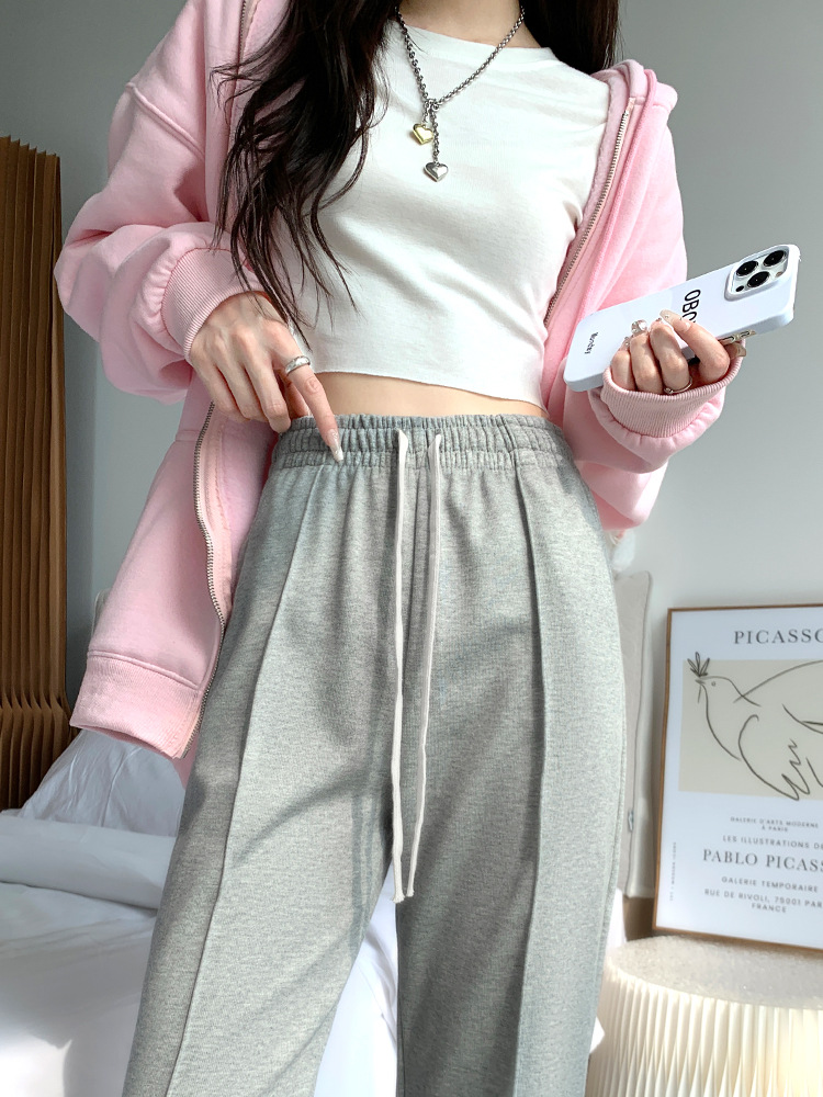 Pantalones de piernas anchas de primavera y otoño de 2025 nuevos pantalones deportivos casuales de tamaño pequeño gris