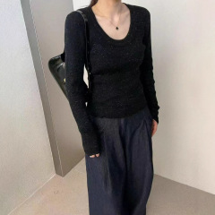 法式气质u领针织衫女秋冬新款高级感内搭毛衣打底衫别致洋气上衣