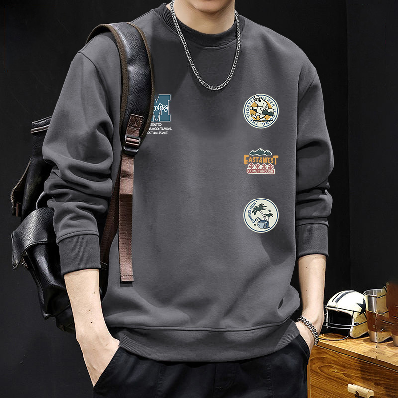 Otoño y invierno nuevo pesado camisa de cuello redondo pareja con terciopelo engrosado marca de moda suelta chaqueta impresa americana para hombres y mujeres