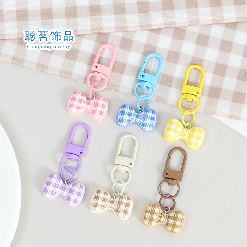 Creative Colorfulful Plaid Bow Pendant, Simple and Versatile Keychain Jewelry DIY Accessories, Sweet Bag Decoration