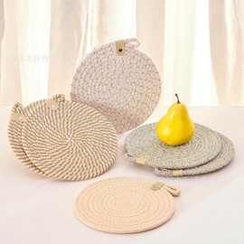 编织杯垫圆形编织杯垫隔热盘厨房台面锅平底锅的耐热垫餐桌配件