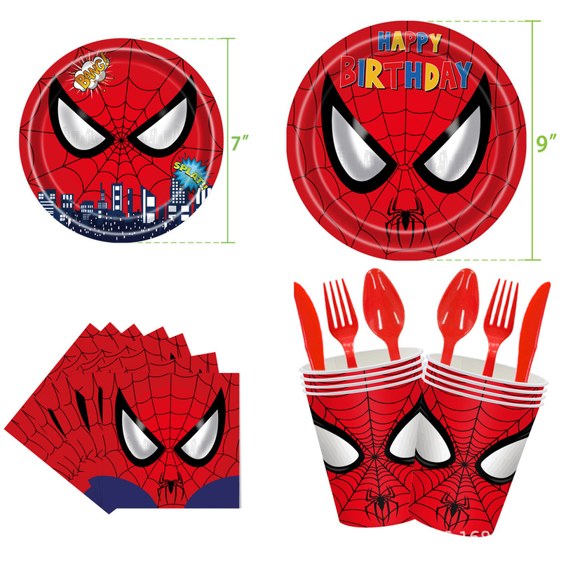 New Spider-Man City hero theme paper cup tissue four-piece tableware party supplies children's birthday paper plate New Spider-Man City hero theme paper cup tissue four-piece tableware party supplies children's birthday paper plate
