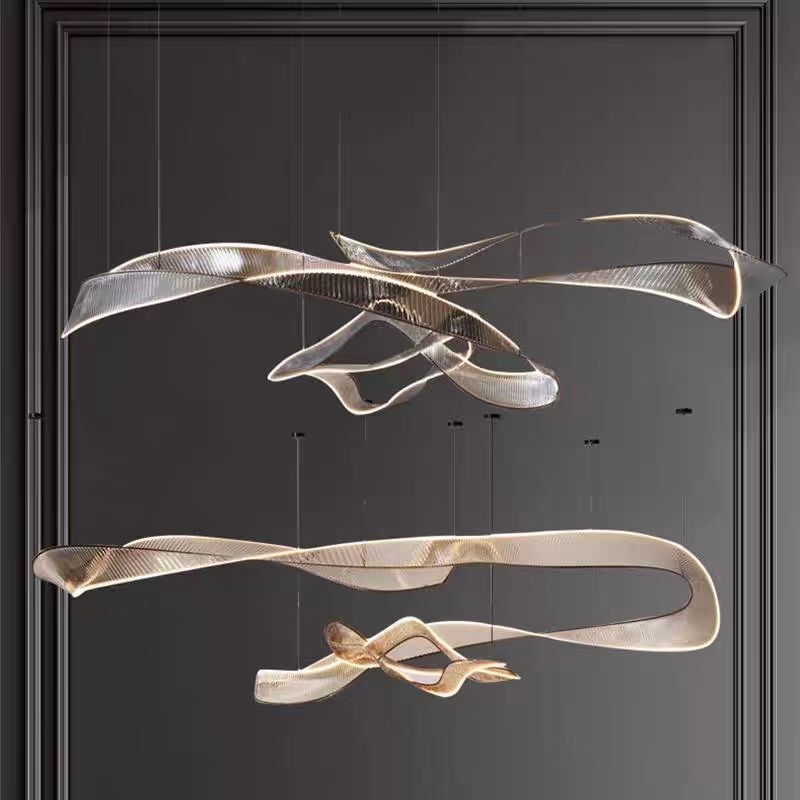Modern Banquet Hall Streamer Chandelier Hotel Lobby Bar Front Desk Club Lobby Acrylic Decorative Special-Shaped Lamps