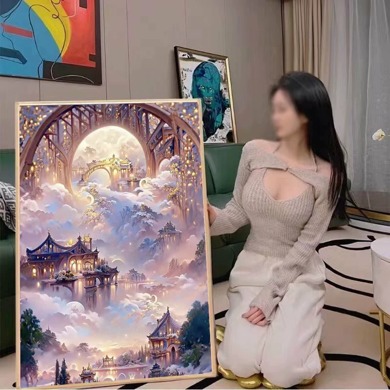 Кристальная живопись холст пейзаж — полный наборов DIY, размеры 30×40 и 40×50 см, деревянная коробка или белая рама