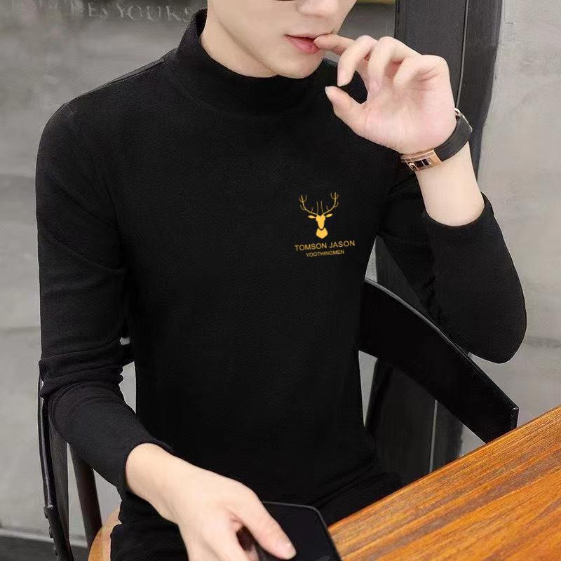 秋冬の両面の徳絨毛の男性の半丸襟の高襟の底のシャツと長袖のtシャツの中で襟の中で体のシャツを掛けます。|undefined