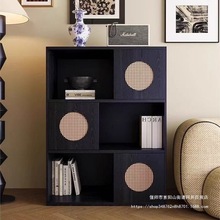 北欧实木藤编门书柜落地靠墙置物柜现代简约家用组合柜书架格子