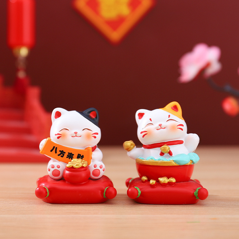 卡通可爱招财猫盲盒公仔手办猫咪树脂办公桌面装饰品潮玩摆件批发|undefined