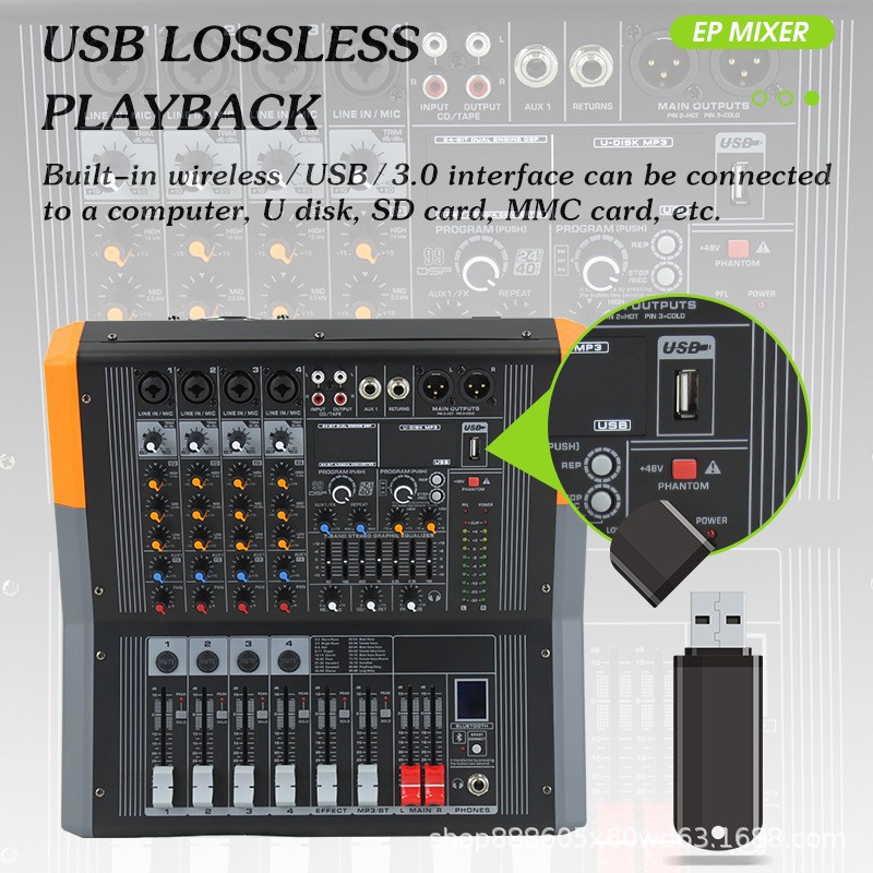 Mezclador profesional transfronterizo amplificador integrado 99 tipos de efectos DSP USB Bluetooth reverberación
