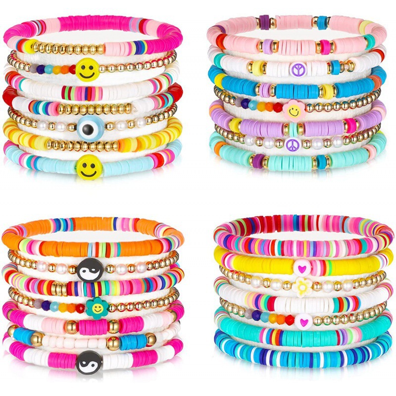 Amazon clay slice smiley face tai chi love soft pottery bracelet Summer Sunshine Beach beaded suit bracelet