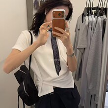 韩系不规则系扣下摆短袖T恤2026夏季新款女设计感洋气显瘦上衣潮
