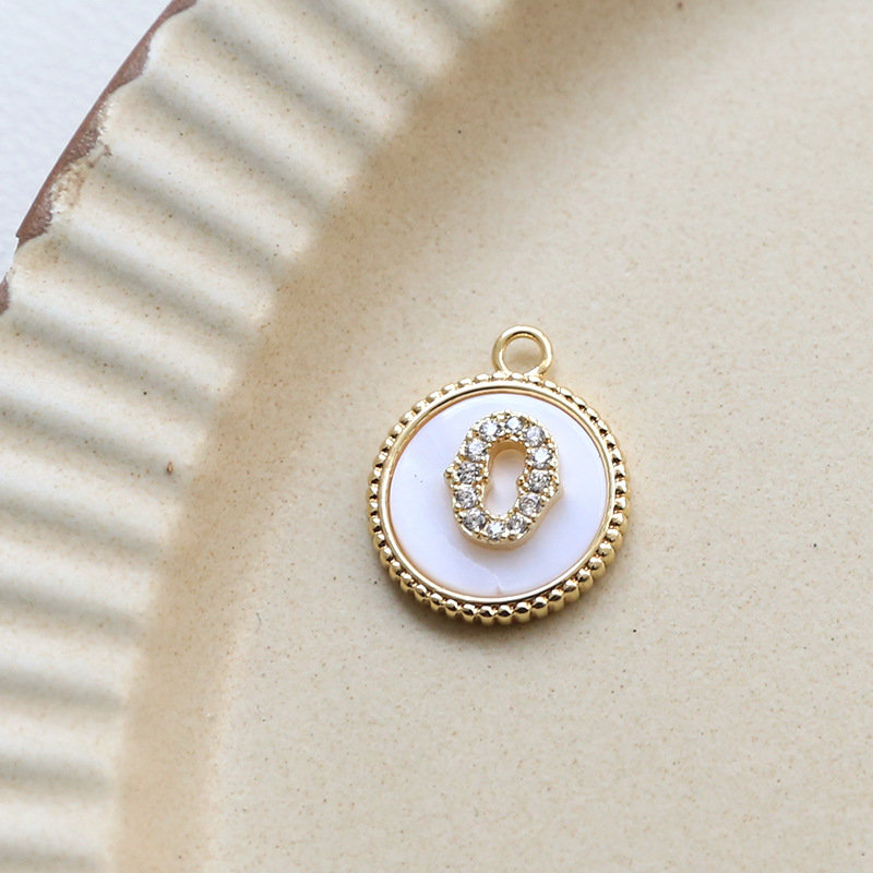 3g Weight Shell, Zircon Inlay Material Charms, Jewelry Accessories Classification 1 Piece Quantity Copper Material Round, Letter Pattern Plating, Inlay Design Simple Style Style 1 Piece Copper Shell Zircon Round Letter 21