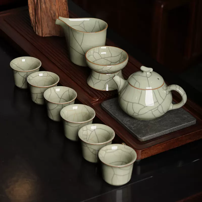 龙泉双线青瓷盖碗茶杯茶具传世哥窑功夫茶具复古送礼办公室茶室