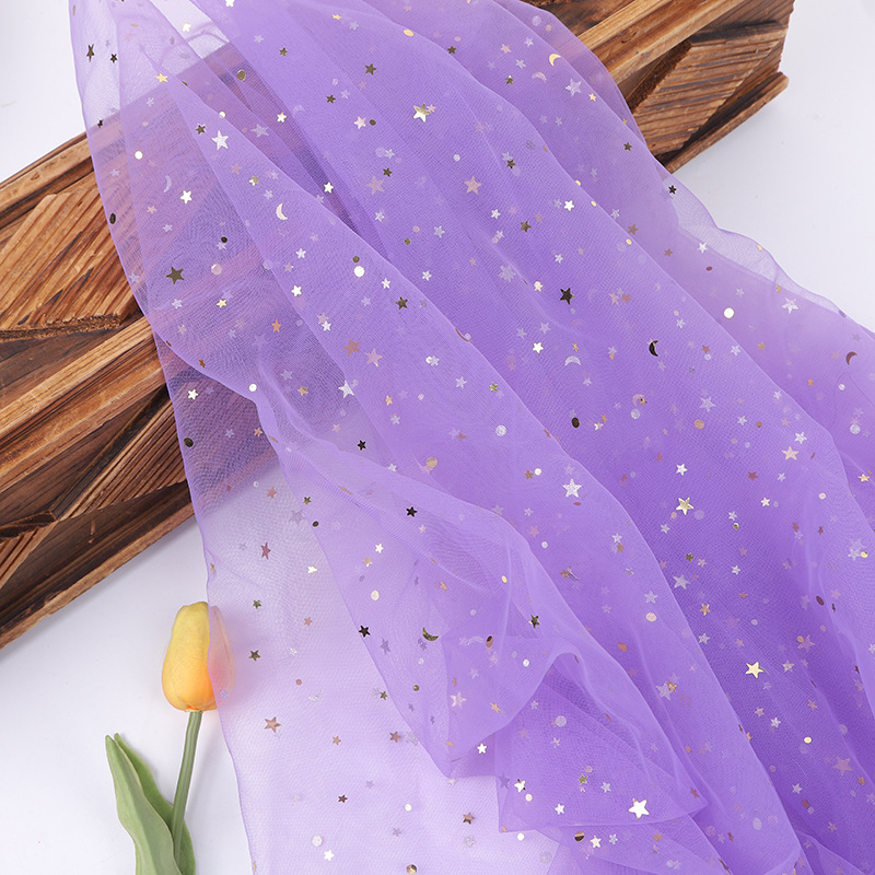 Nuevo 1.5m punzonado malla estrella y luna tela de malla hermosa tela de malla mano canasta de flores decoración dura y suave puede ser ajustada