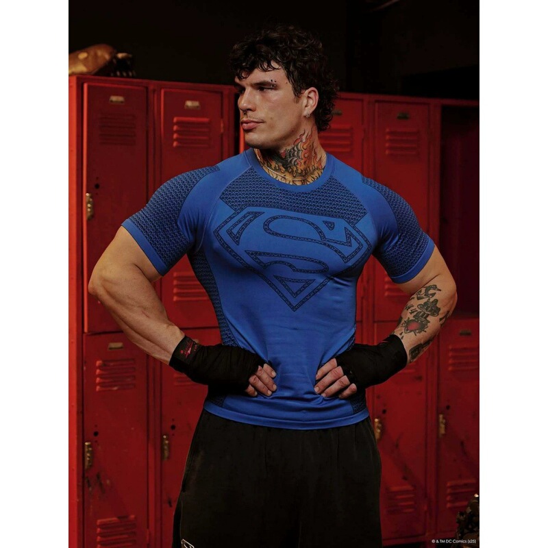 Superman Co-Branded Bodysuit Men's Training Sports Cycling Top Quick-Drying High-Elastic T-Shirt Gymsshark Fitness T-Shirt