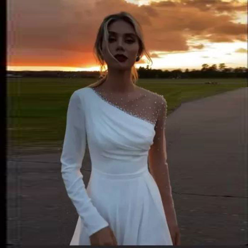 Vestido de novia de moda europeo y americano para comercio exterior en Amazon, AliExpress, Wish: Nuevo, sencillo, con efecto adelgazante, ideal para bodas y fiestas. image 5