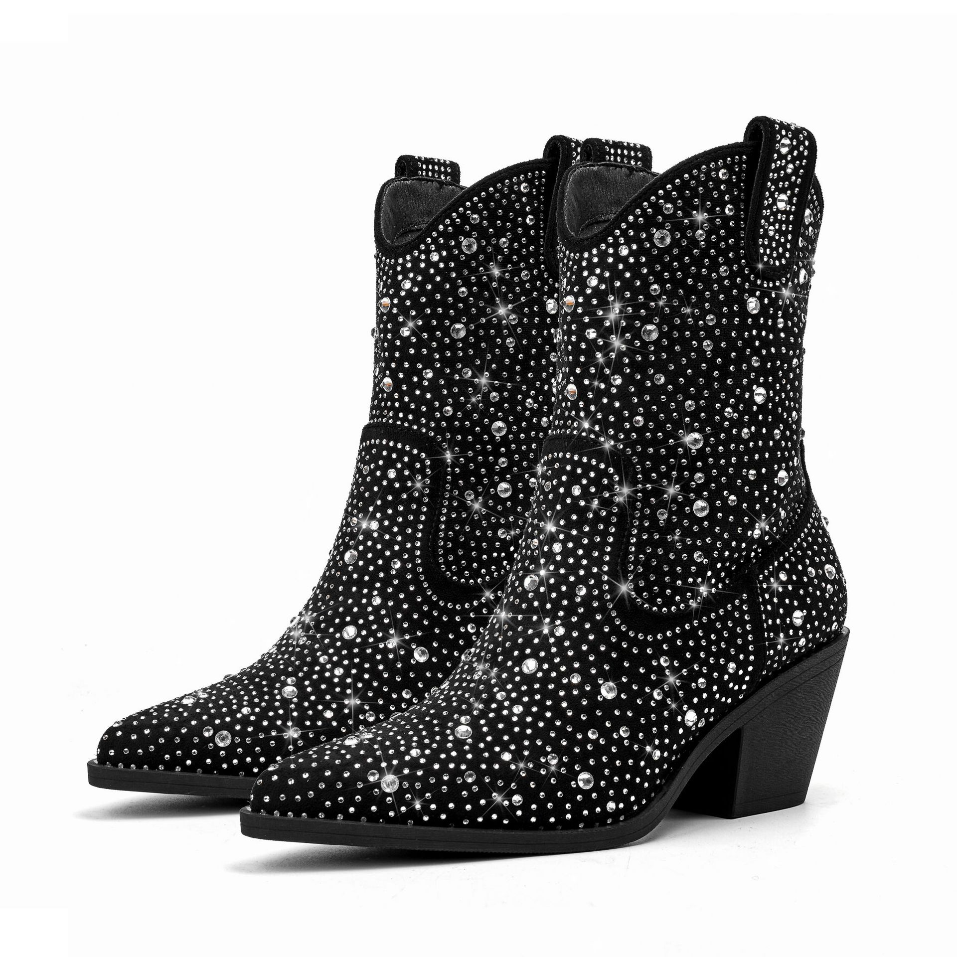Women's Elegant Solid Color Rhinestone Point Toe Classic Boots display picture 5