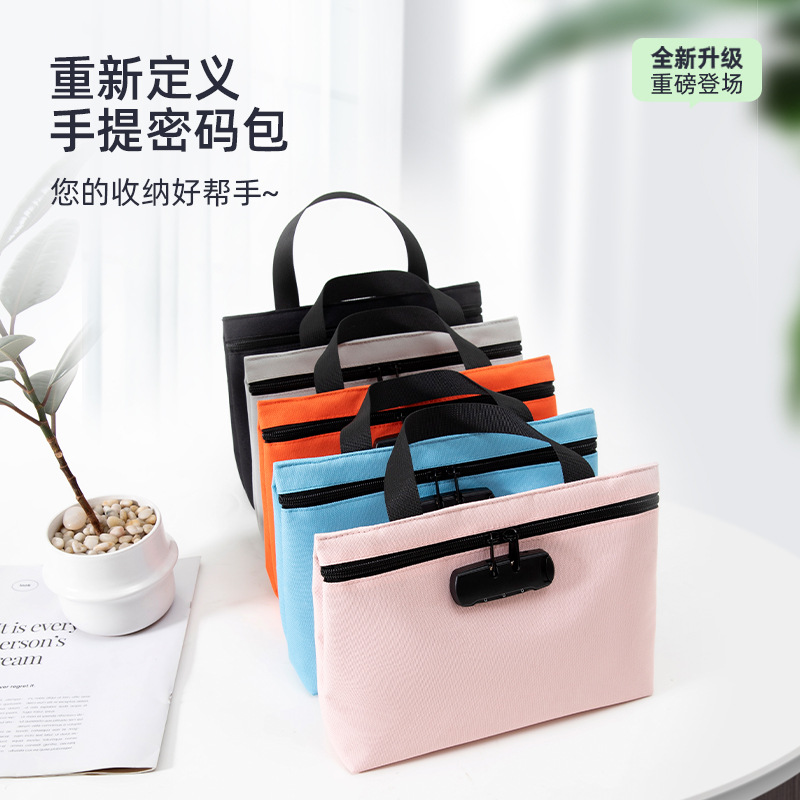 Cross-border combination lock handbag for students' exam papers, bank important documents, iPad, property certificate, passport, and other personal documents.