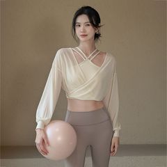 YIDI ハイエンドヨガウェアブラウス女性用チュール通気性スポーツルーズランニングトップ (ブラジャーなし)