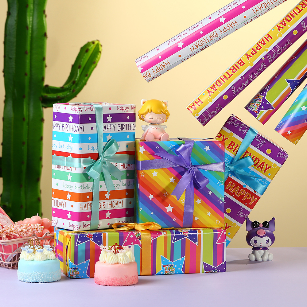 Amazon nuevas letras coloridas estrella de cinco puntas papel de regalo de cumpleaños papel de regalo de dibujos animados papel de regalo