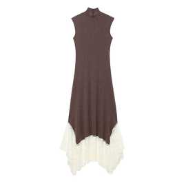 女装2025冬季新款欧美风时尚简约蕾丝拼接长连衣裙 5039236