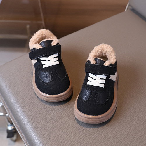 Winter new style casual velvet skate shoes for boys and girls, fashionable children's warm cotton boots, children's velcro shoes