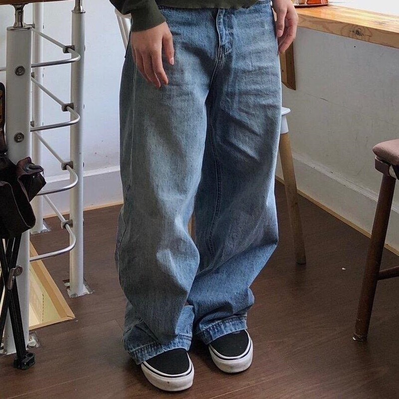 American-Style Cleanfit Vintage Washed Blue Jeans for Men, Loose Straight Wide-Leg Casual Pants, Trendy American-Style Cleanfit Vintage Washed Blue Jeans for Men, Loose Straight Wide-Leg Casual Pants, Trendy
