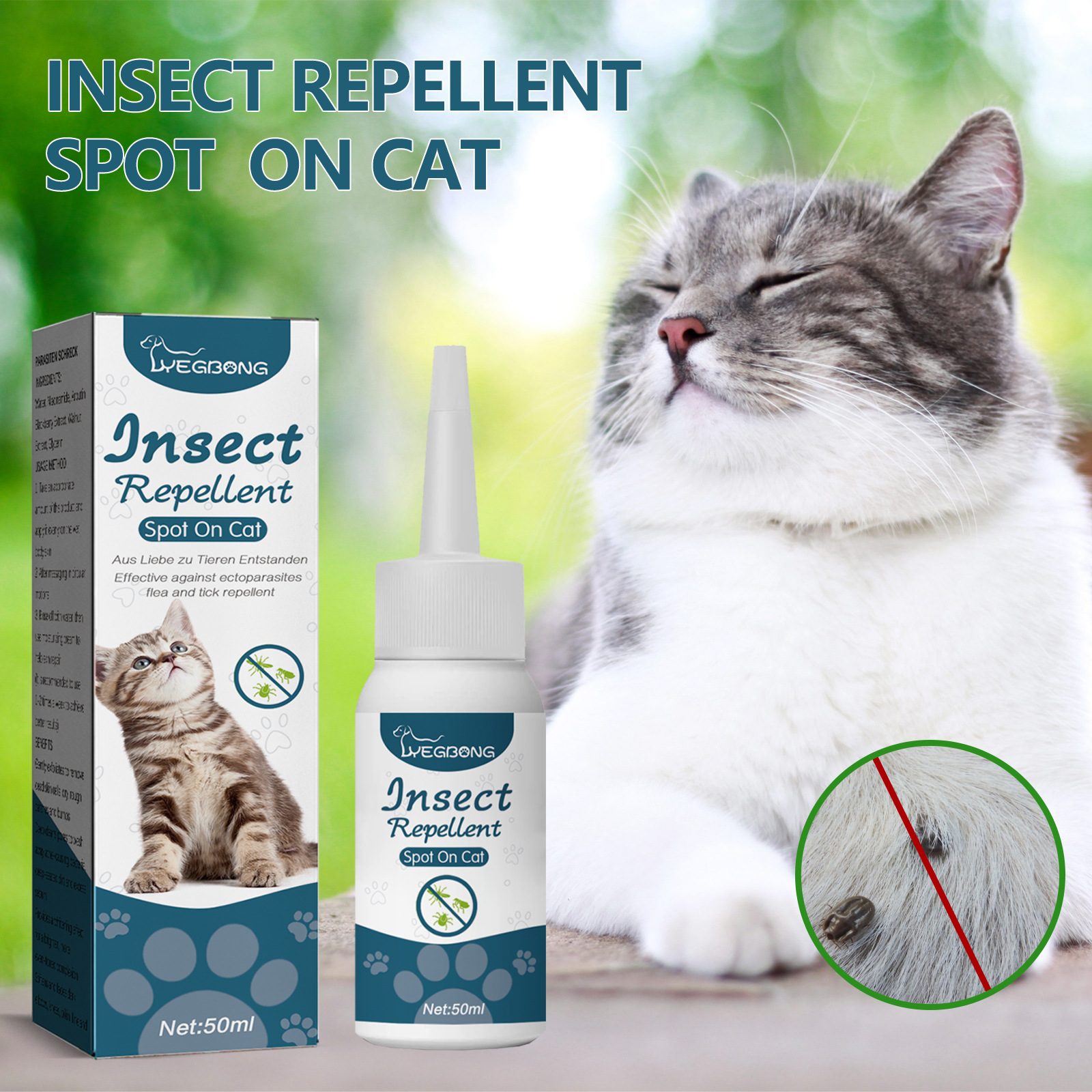 Yegbong pet antipulci gatti, cani, detergente esterno per la pelle vermifugo per pidocchi, zecche e zecche_voghion.com