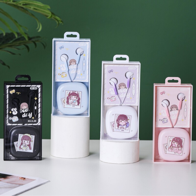 Qiya XY-84 earplugs fashion cute girl gradient ribbon microphone wire-controlled wired headphones send storage box Qiya XY-84 earplugs fashion cute girl gradient ribbon microphone wire-controlled wired headphones send storage box