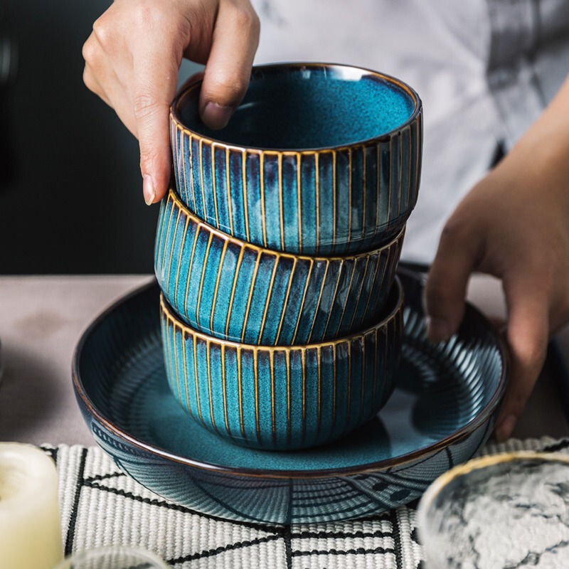 Factory wholesale Nordic household rice bowl ceramic tableware salad bowl noodle soup bowl fish dish plate combination suit