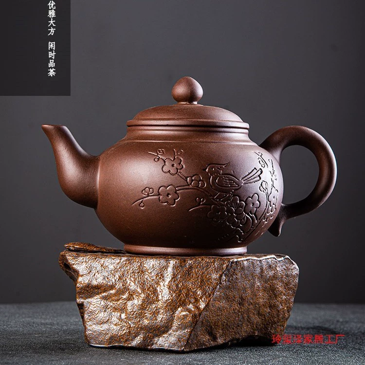 Чайник из фиолетовой глины Yixing, большая емкость, полукерамический одиночный чайник ручной работы, керамический бытовой чайный сервиз, набор чашек для чая
