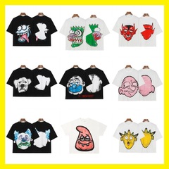 外国貿易卸売 Billi0n ヒップホップハイストリートファッションブランド漫画パターン落書きオフショルダーカップル半袖 Tシャツ aire