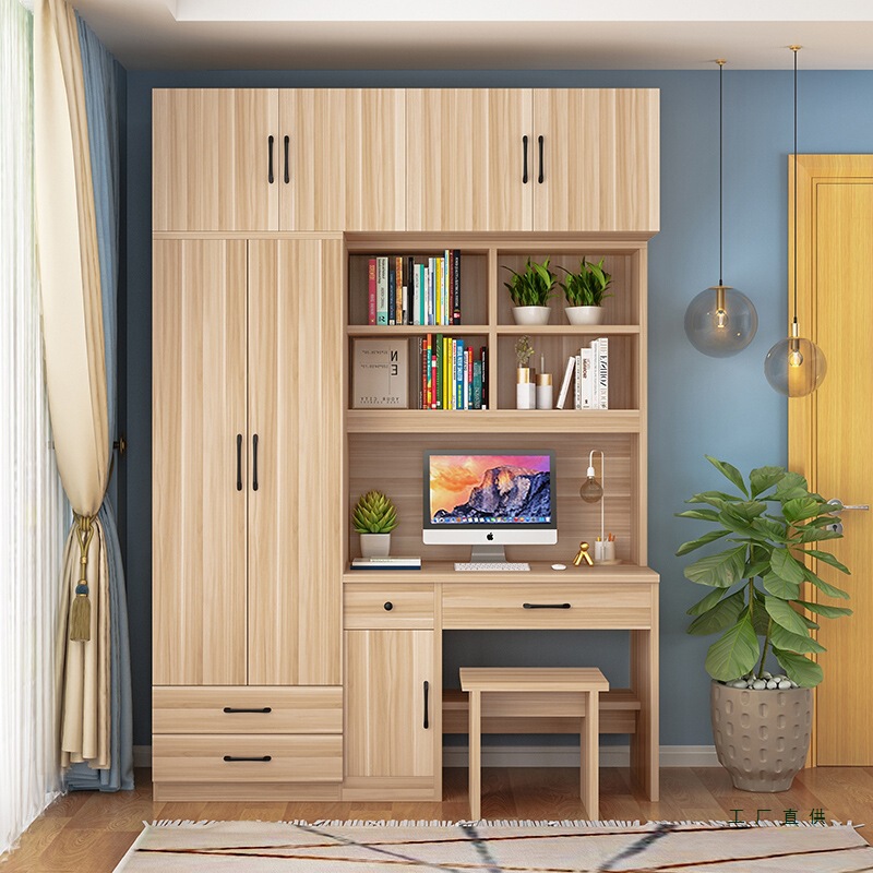 Computer Desk with Wardrobe Simple Modern Multi-Functional Combination Bookshelf Student Writing Desk Integrated Desk Wardrobe