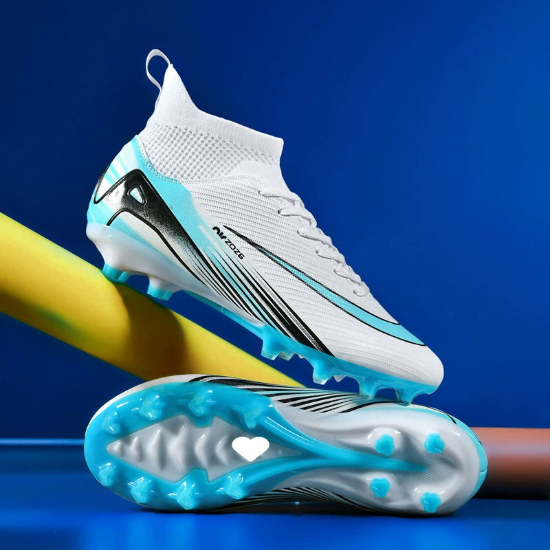 Высокие футбольные бутсы с разбитыми шипами, искусственными шипами, кожаные туфли для мужчин, женщин, детей, подростков и студентов, тренировочная обувь.