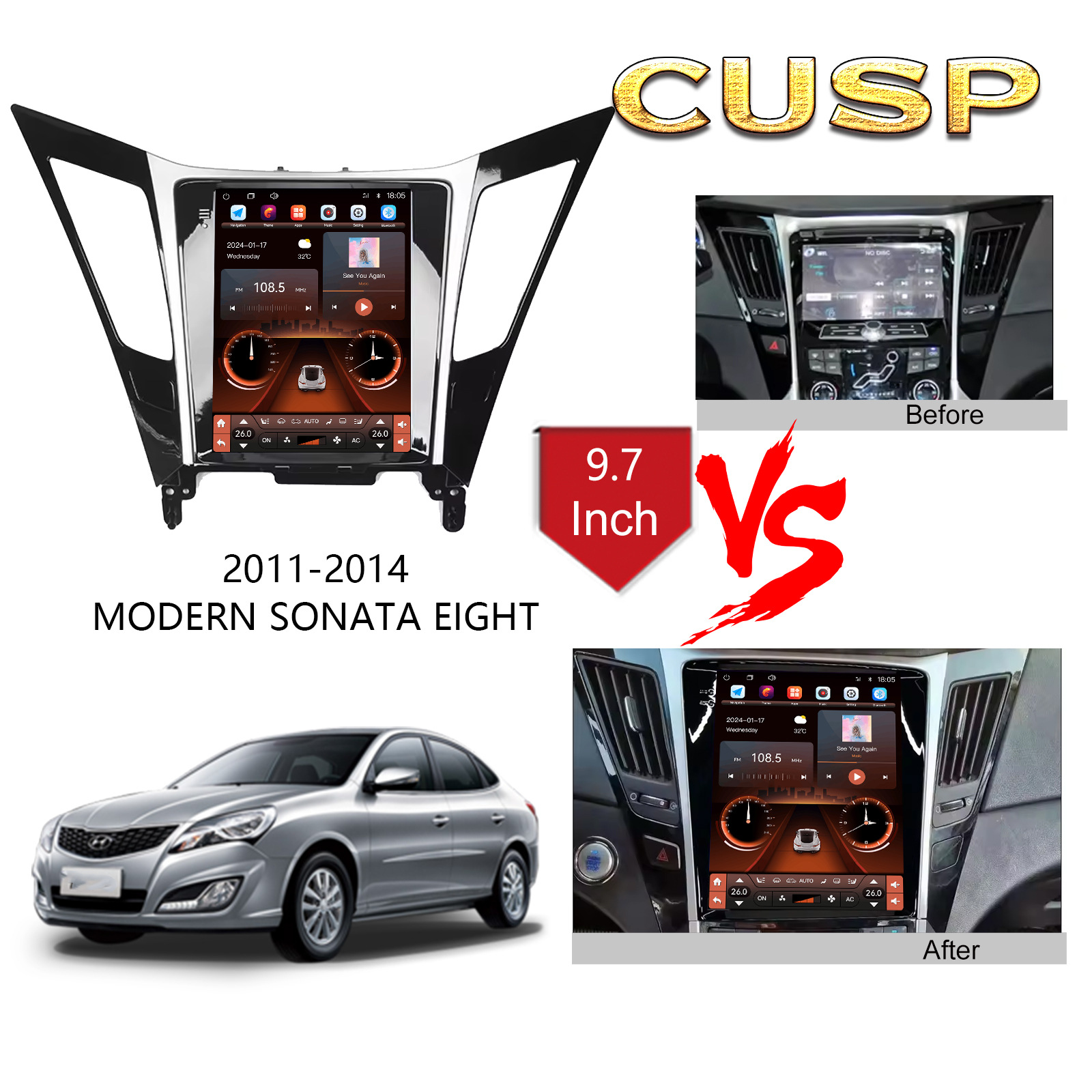 2011-2014 Sonata 10.4 inch Large Screen Car Audio GPS Navigation