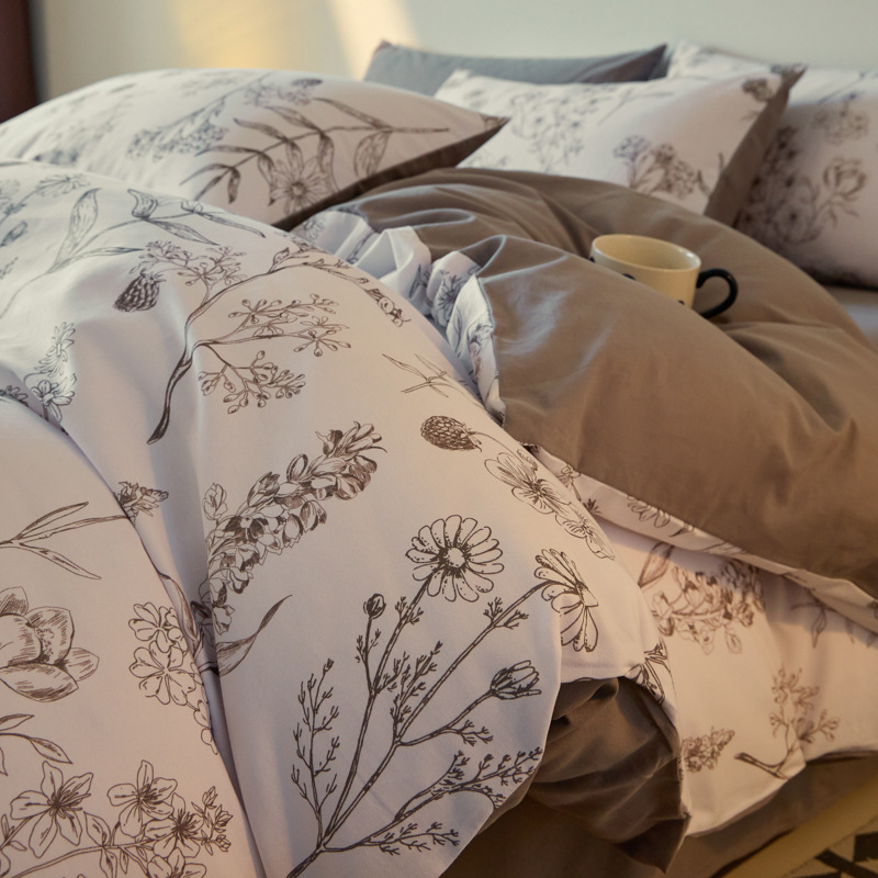 Alta gama A algodón abrasivo de cuatro piezas de invierno engrosado sábanas de cama de algodón de lana larga cálida 60s de cuatro piezas