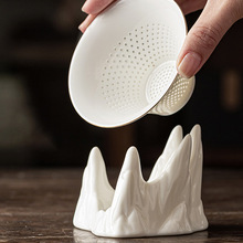 茶具配件茶漏羊脂玉泡茶全瓷孔一体描金白瓷茶叶渣过虑器漏斗滤网