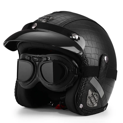 and Women, Winter Warm Motorcycle, Motosiklet dəbilqələri - m-crocodile-pattern-black-leather-glasses-free-hat-brim-face-towel