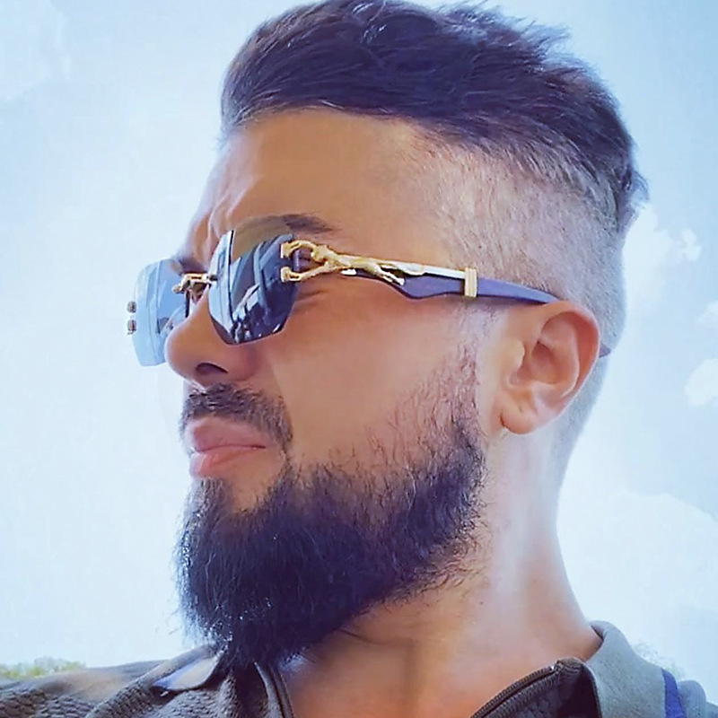 New European and American Big Brand Leopard Head Sunglasses Card Home Personality Frameless Cut Edge Sunglasses Modern Men's and Women's Fashionable Glasses New European and American Big Brand Leopard Head Sunglasses Card Home Personality Frameless Cut Edge Sunglasses Modern Men's and Women's Fashionable Glasses