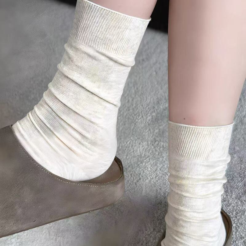 卡其色袜子女早秋冬季纯棉中筒月子袜2025新款爆款堆堆袜配勃肯鞋|undefined