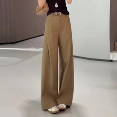 卡其色风笛裤西装阔腿裤女2025秋季新款宽松风琴裤慵懒显瘦休闲裤