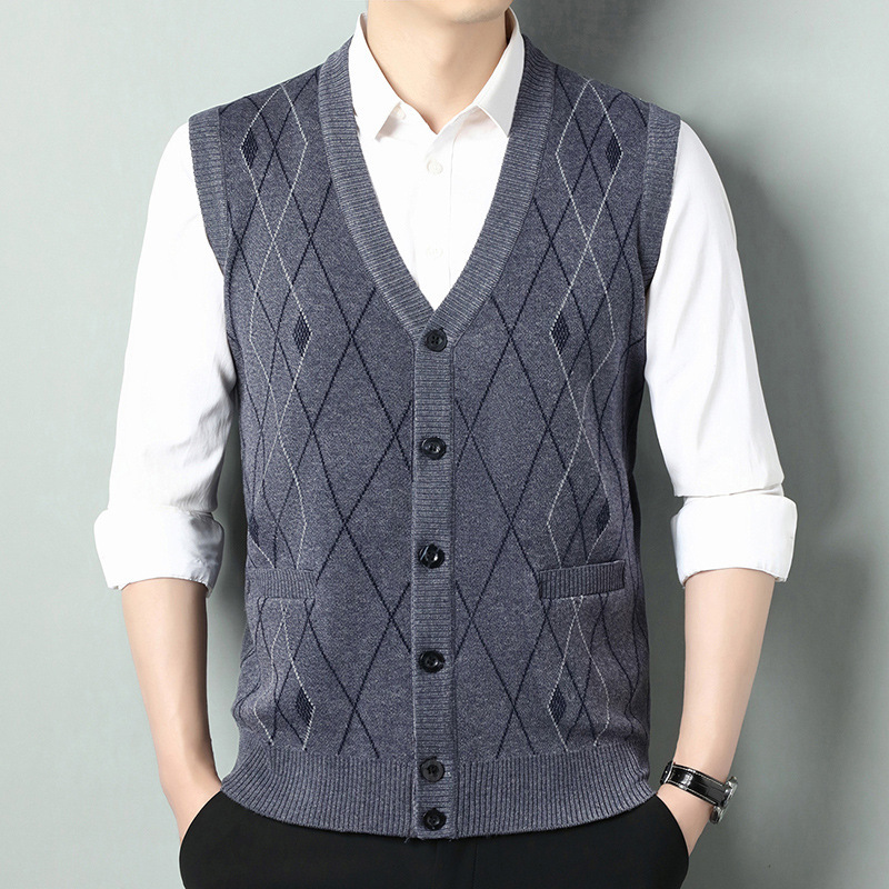 Men's Knitted Sweater Vest Autumn and Winter Thickeneded Knitted Cardigan Sleeveless Jacket Wool Blended Sweater Vest Men's Knitted Sweater Vest Autumn and Winter Thickeneded Knitted Cardigan Sleeveless Jacket Wool Blended Sweater Vest