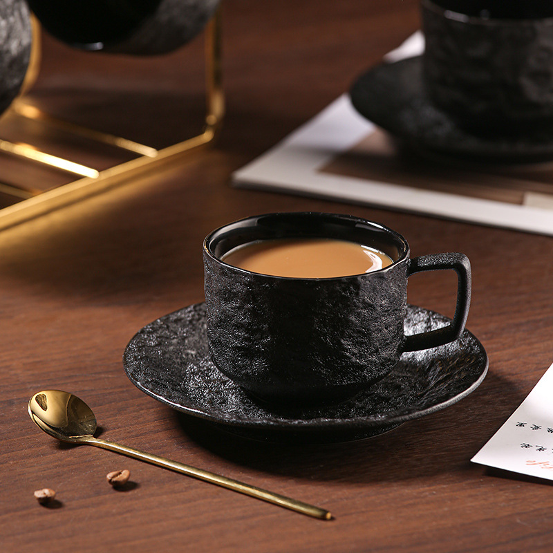 Matte Rock Pattern High Value Ceramic Coffee Cup And Saucer Set With Spoon Afternoon Tea Storage Rack Retro Home Gift Box_voghion.com
