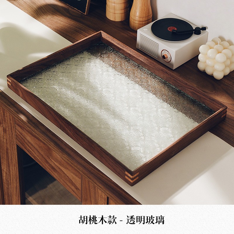 검은 호두 레트로 베고니아 꽃 유리 접시 투명 34*24*2.7cm