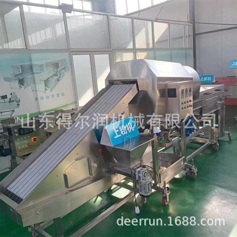 唐扬鱿鱼鸡块上粉机 滚筒式裹粉机 振动过滤湿粉 高产量 省人工