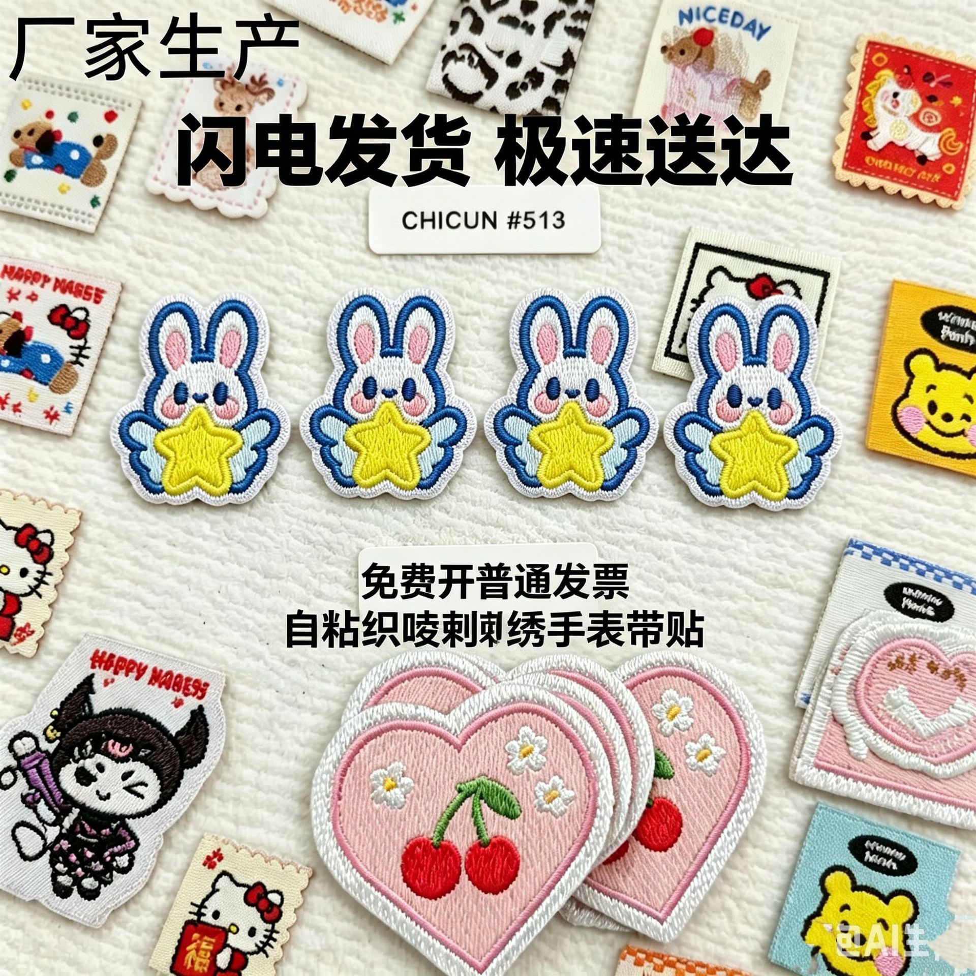 迷你发饰卡通织唛标签布标手工diy发绳皮筋装饰布贴布标背马年
